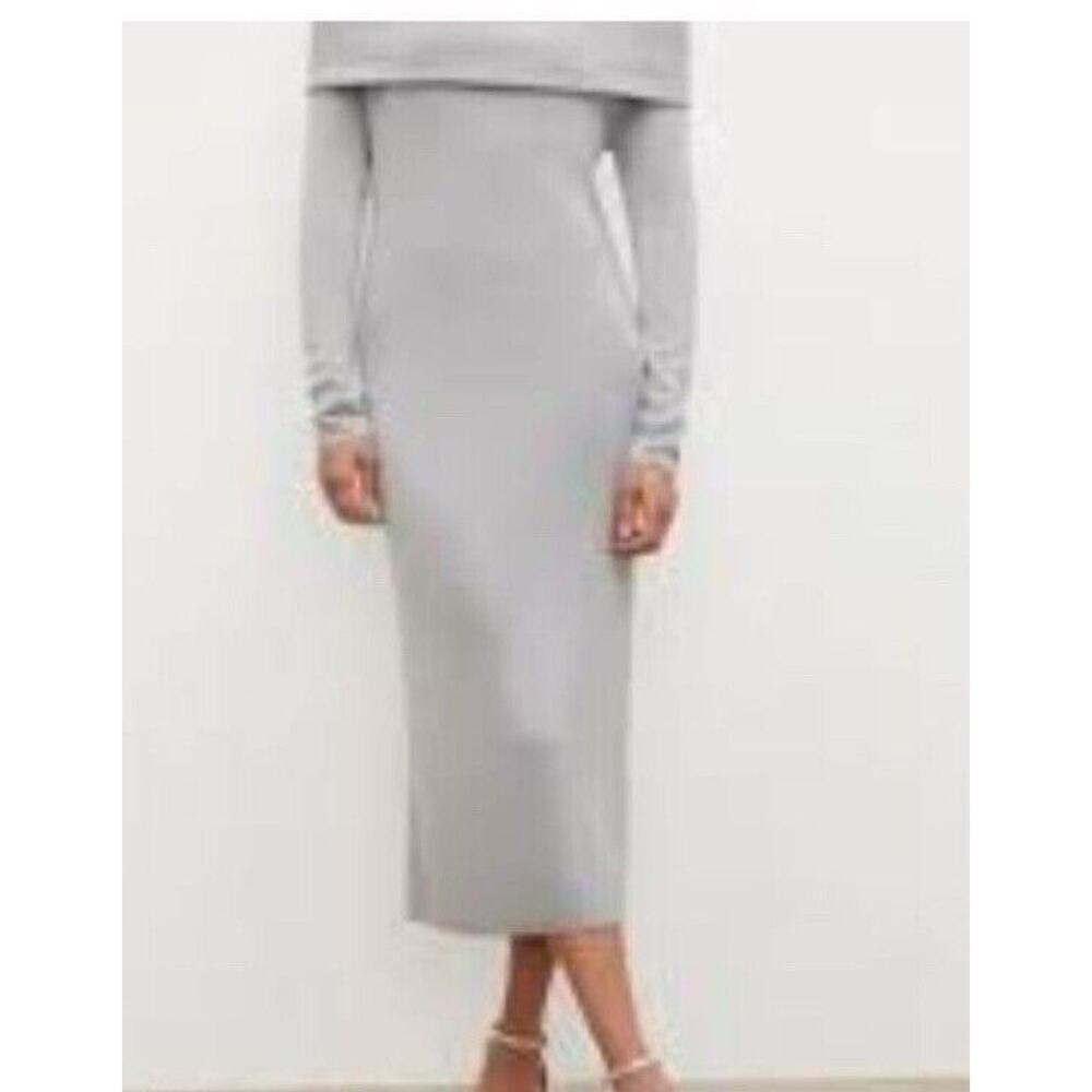 MM Lafleur The Lalita Dress Pale Grey Silk Jersey Knit Midi Dress Small